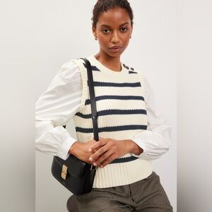 EUC Industry Bambi Crewneck Sweater Vest Ivory and Navy Stripe: as seen by Rails